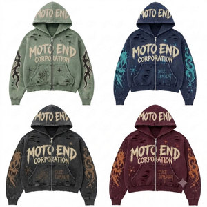 Sudadera con Capucha Oversize Verde Granate para Hombre, Estilo Urbano, de Algodón Afelpado, con Efecto Desgastado y Lavado Ácido, Bordada, para Invierno - Product Image 6