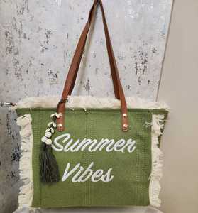 Green <b>Canvas</b> Tote Bag Embroidered Letter Fringe <b>Shopper</b> Handbag Zipper Shoulder Bag for Daily Travel - Product Image 3