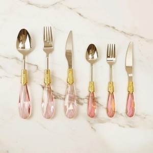 Elegant Pink <b>Crystal</b> Handle Metal Flatware Set High <b>Mirror</b> Polish Dishwasher Safe for Wedding Occasions - Product Image 1