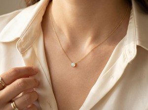 Collier Opale en Argent Sterling 925 Plaqué Or 14K, Sertissage Vintage Minimaliste, Pierre de Naissance d'Octobre, Cadeau de Fiançailles ou de Demoiselle d'honneur - Product Image 2