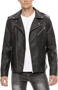 Blouson aviateur en cuir de vachette noir pour homme, col rabattu, fermeture éclair, coupe ajustée, longueur standard, pour l'automne - Product Image 2