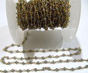 Grey Labradorite 3-4mm Wire-Wrapped Rondelle Faceted Hydro Quartz Beaded Chain <b>Rosary</b> Jewelry Making - Product Image 3