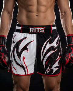 Shorts de boxe RITS pour hommes en satin noir, taille mi-haute, respirants, séchage rapide, taille élastique, style décontracté, best-seller - Product Image 3