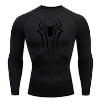 Herenshirt, grijs, lange mouwen, O-hals, compressie shirt met spinnenlogo, sneldrogend, slim fit, sportief design, gebreid polyester