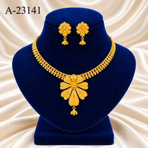 ชุดสร้อยคอและต่างหูประดับเพชรซิคอนลายดอกไม้เคลือบทอง 24K สำหรับผู้หญิง เหมาะสำหรับงานครบรอบ งานแต่งงาน และงานปาร์ตี้ รุ่น A2-23007 - Product Image 3