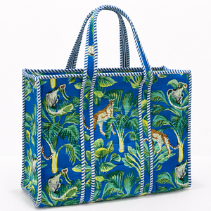 Bolsa de Mano de Algodón con Estampado de Animales de la Selva Azul Rey para Mujer, Bolsa de Hombro para Compras, Viajes y Oficina - Product Image 1