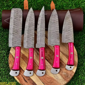 Juego de Cuchillos de Cocina Premium de Damasco, Ambidiestros, con Mango de Madera Sostenible, Afilados para Carne, Frutas y Verduras - Uso Profesional - Product Image 4