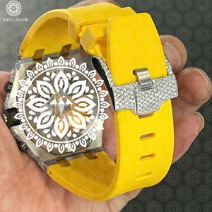 Montre de Luxe pour Homme Charmante, en Acier Inoxydable Doré, Lunette Sertie de Diamants, Mouvement Mécanique Analogique, Date Automatique, Boîtier Carré 40mm, Poussoir - Product Image 4