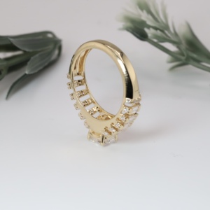 Yellow Gold <b>Cushion</b> Cut Lab Grown Diamond Engagement Ring Classic Multi Row Baguette Wedding Band Luxury <b>Statement</b> Fine Jewely - Product Image 4