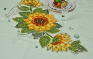 Glass Bead Handmade Leaf Pattern <b>Rectangle</b> Thanksgiving Decorative <b>Placemat</b> for Dining Table Sami Handicrafts From Uttar Pradesh - Product Image 2