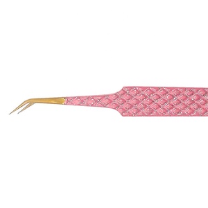 Pinzas de extensión de pestañas de acero inoxidable curvadas de 45 grados con logotipo personalizado profesional, herramienta de belleza de Punta puntiaguda con agarre perfecto - Product Image 2