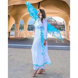 Ensemble de costume décontracté en coton blanc et bleu, tissu en mousseline, taille XS - Product Image 4