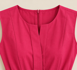 Pink Sleeveless Fit Flare <b>Maxi</b> Belt Fitted Waist <b>Pleated</b> <b>Skirt</b> Casual Daily Wear Spring Style Solid Color Woven Fabric 100% - Product Image 4