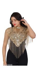 Luxueux cristal brodé à la main en mousseline de soie robe de soirée paillettes perlées multi-portable Cape brillant franges tenue de club - Product Image 2