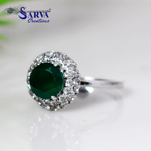 Green Onyx Halo <b>Ring</b> 925 Sterling Silver Emerald Gemstone <b>Cubic</b> <b>Zirconia</b> Accents Elegant Engagement <b>Wedding</b> Fine Jewelry - Product Image 5