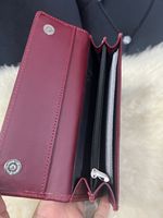 Dompet Wanita Kulit Warna Merah Anggur, Dompet Panjang dengan Tali Pegangan, Penutup Magnetik, Aksesoris Fashion, Dompet Jinjing