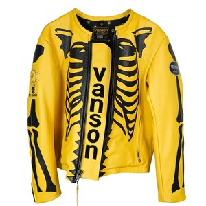 Blouson de moto en cuir jaune Vanson avec fermeture éclair, style motard pour homme, vêtement d'automne coupe-vent et écologique - Product Image 1
