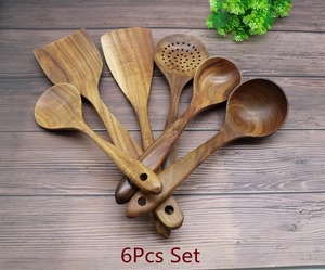 Long Handle Wooden Spoon Handmade with Premium Wood Rustic Smooth Finish Kitchen Utensil for Stirring and Mixing 6 pcs set - Product Image 1
