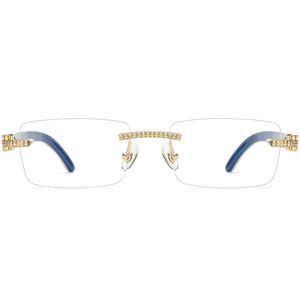 Lunettes rectangulaires sans monture pour femmes, élégantes, avec accents en cristal doré, légères, verres antireflets, pour adultes - Product Image 1