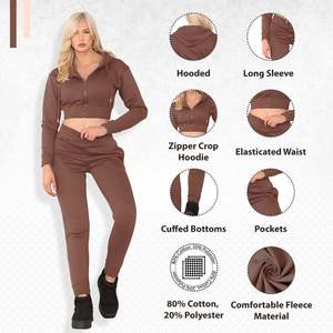 Vintage Crop Tracksuit <b>Set</b> for Women's Fitness & Casual Wear Stylish 2 Piece Long <b>Set</b> Quick Dry Breathable Cotton Hooded Design - Product Image 5