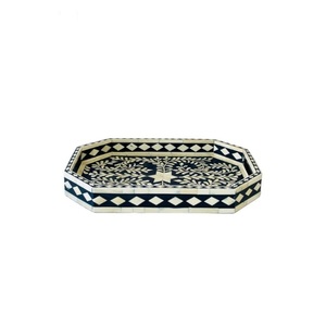 Ensemble de 3 plateaux de service rectangulaires en bois perlé pour table à manger, pour servir les aliments et les boissons, articles pour la maison et les hôtels - Product Image 5