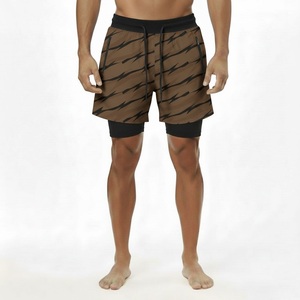 Men's Black Double Deck Waterproof Eco-Friendly Quick Dry Breathable Drawstring Closure Canvas Sport Gym Workout Board <b>Shorts</b> - Product Image 2
