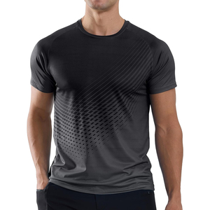 T-shirt pour homme à manches courtes, col rond, motif géométrique dégradé, tricoté, coupe ajustée, séchage rapide, style sportif, bleu et blanc, T-shirt de sport - Product Image 6