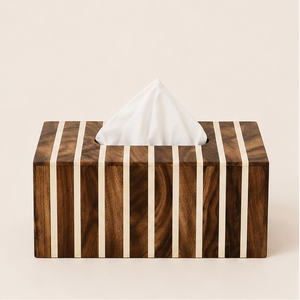 Boîte à mouchoirs luxueuse en bois rayé fait main avec incrustations, support rectangulaire moderne et écologique pour serviettes, idéal pour la maison, le bureau et les hôtels - Product Image 5
