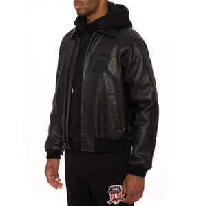 Chaqueta de Cuero Genuino de Piel de Vaca con Grabado de Avestruz para Hombre, Cuello Vuelto, Patrón de Puntos Grabados, Bordado Personalizado, Corte Holgado - Product Image 4