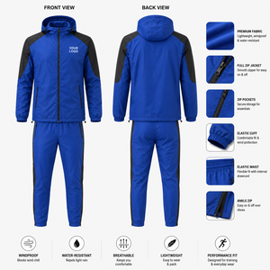 Conjunto Deportivo Personalizado de Fábrica con Logotipo Impreso, Chaqueta con Capucha Cortavientos y Pantalones Deportivos Unisex con Cintura Elástica, Material Softshell - Product Image 2