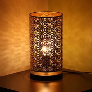 Vintage Moroccan Style Iron <b>Table</b> Lamp Black Hand Engraved LED Side Lamp for Bedroom Living Room Study Desk Without Bulb - Product Image 1