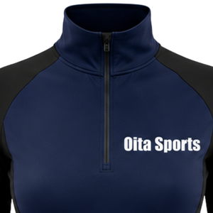 <b>Women</b> Quarter Zip Athletic <b>Top</b> <b>Navy</b> Blue Long Sleeve Fitted Sports Training Shirt High Collar Thumbhole Performance Activewear - Product Image 3