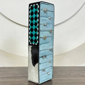 Anillos de joyería de cuero a cuadros mecanizados a mano rectangulares de gran capacidad, pendientes, estuches de almacenamiento, exhibición de joyería, caja de viaje, embalaje - Product Image 4