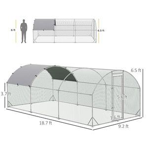 Pollaio Grande in Metallo 20FT X 10FT con Recinto e Tettoia, Gabbia Esterna per Polli con Accesso Facilitato, Colore Argento - Product Image 3