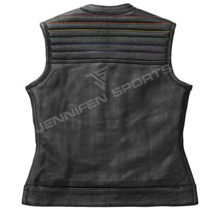 Nuevo Chaleco de Cuero Genuino Personalizado para Mujer, Chaleco de Cuero a la Moda para Motociclismo, con Forro Interior de Satén en Varios Colores - Product Image 5