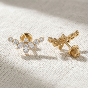Pendientes de Oro de 14K con Diamantes Florales en Forma de Marquesa, Regalo de Boda para Mujer, Joyería para Fiesta - Product Image 4