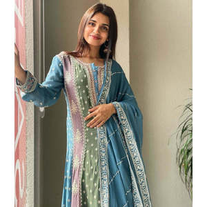 Hermoso conjunto de Plazzo Con parte inferior superior para mujer con trabajo de secuencia - Product Image 1