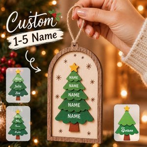 Ornement de Noël en bois personnalisé avec 1 à 5 noms, décoration de fête personnalisée pour cadeau familial - Product Image 1