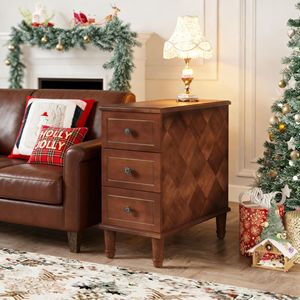 Fully Assembled 3-<b>Drawer</b> Narrow <b>Side</b> <b>Table</b> Wood Nightstand with Premium Style - Product Image 2