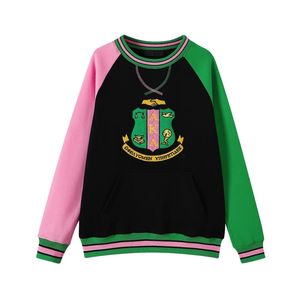 เสื้อสเวตเชิ้ตคอกลม AKA สีชมพู เขียว ดำ ผ้าเชนิลล์ ปักลายตราสัญลักษณ์  แบบยูนิเซ็กส์  ไซส์มาตรฐาน  ผ้าฟลีซ  สไตล์ลำลอง  เสื้อผ้ากรีก - Product Image 3