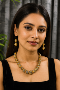 Ensemble de bijoux en laiton plaqué or pour femmes, collier et boucles d'oreilles pour mariage, fiançailles, fête, cadeau - Product Image 2