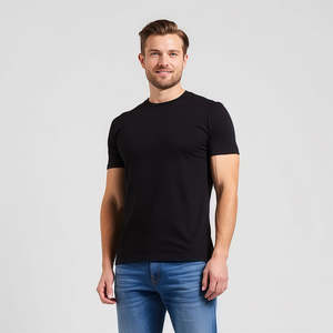 Camiseta Básica de Cuello Redondo para Hombre, Manga Corta, Color Negro y Blanco Sólido, Algodón, Informal, para Verano, Corte Ajustado, Paquete de Dos - Product Image 1