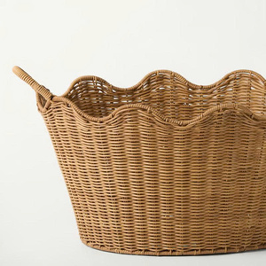 Cesta de Almacenamiento de Mimbre Tejido con Asas, Organizador de Ropa con Borde Ondulado Estilo Bohemio - Product Image 5