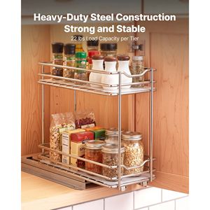 Organisateur d'armoire à 2 niveaux, étagère à épices coulissante, panier coulissant en métal robuste pour les assaisonnements de cuisine - Product Image 4