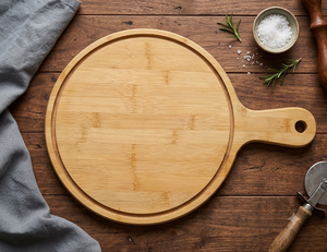 High Quality Eco Friendly Bamboo Pizza Tray Round Wooden Pizza Serving <b>Platter</b> for Kitchen Restaurant Custom Size OEM ODM - Product Image 5