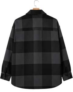 Chemise-veste en flanelle à carreaux personnalisée pour homme, noire anthracite, à manches longues, boutonnée, décontractée, pour l'hiver, vente en gros - Product Image 4