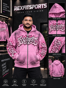 REXFITSPORTS 2026 Sudadera con capucha rosa personalizada con cremallera completa, estilo urbano, forro polar premium, logotipo personalizado, venta al por mayor - Product Image 1
