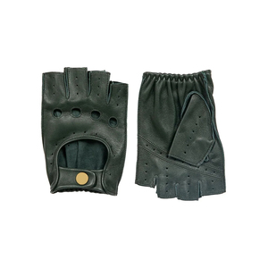 Gants de conduite unisexes mi-doigts en cuir de mouton vert compatibles écran tactile pour le cyclisme et l'équitation avec sangle de poignet et grip - Product Image 3