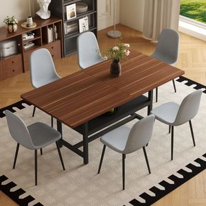 Set Tavolo e Sedie da Pranzo 71*35.4 Pollici in Finto Legno di Noce, Pratico Arredo per Sala da Pranzo, Scelta di Colore Coordinata - Product Image 3