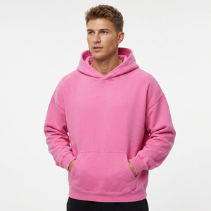 <b>Pink</b> Oversized Hooded <b>Sweatshirt</b> Unisex Solid Color Cotton Fleece Casual Pullover Autumn Streetwear Style - Product Image 5
